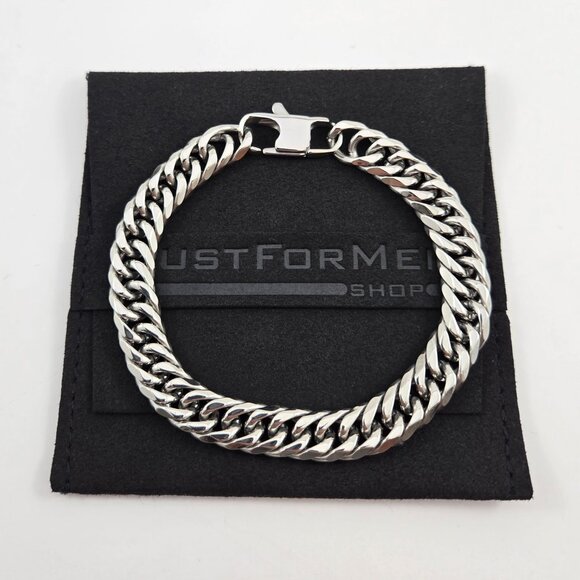 Silver Color Stainless Steel 9.5mm Cuban Chain Bracelet - Picture 6 of 7